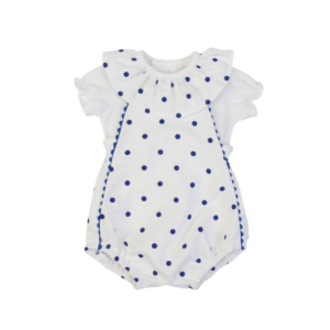 FS Baby Salopette en romper wit met blauwe stip voorkant