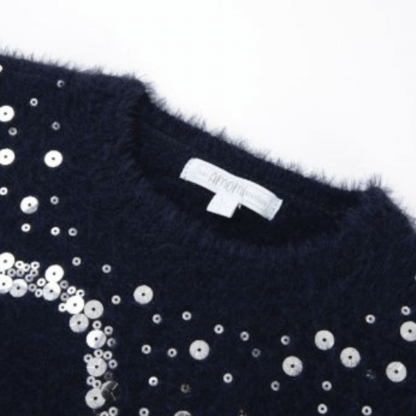Newness meisjes blauwe trui met glitters boord