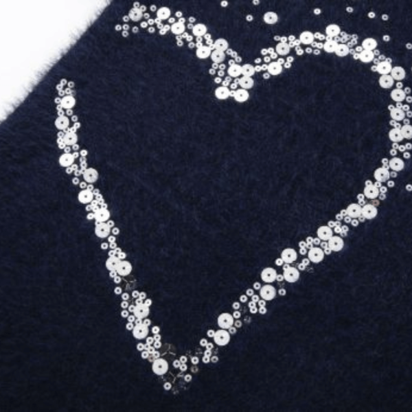 Newness meisjes blauwe trui met glitters hart detail