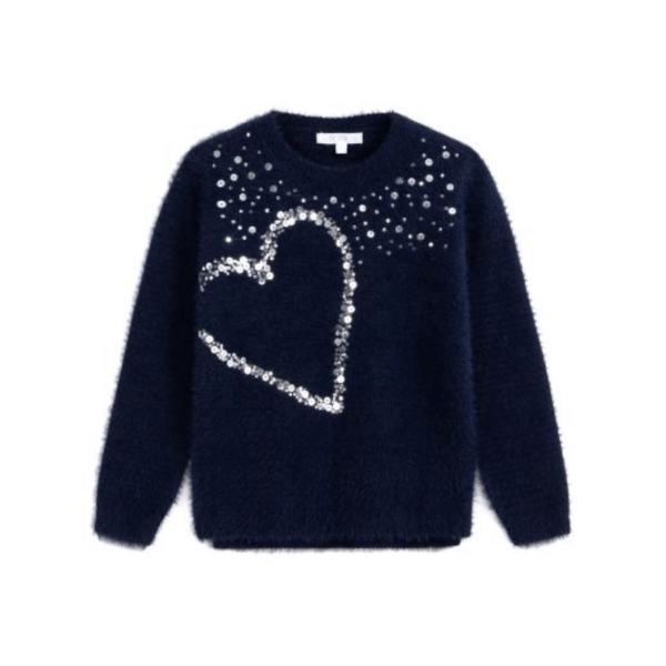 Newness meisjes blauwe trui met glitters voorkant
