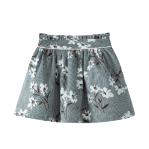 Newness meisjes corduroy rok grijs met witte bloemen voorkant