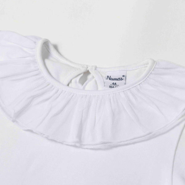 Newness meisjes shirt lange mouw wit tule detail kraag