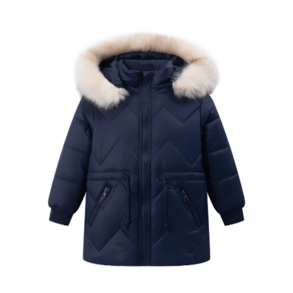 Newness meisjes winterjas blauw met capuchon voorkant