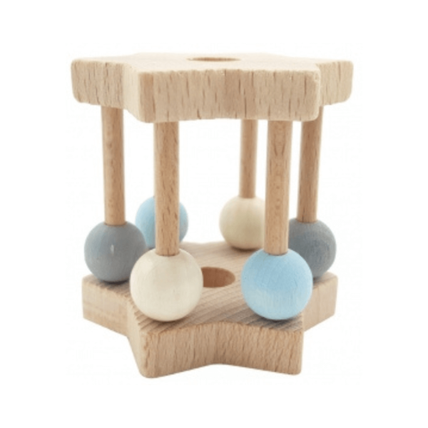Hess houten baby speelgoed stervormige rammelaar blauw