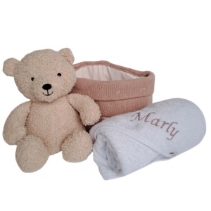 Jollein kraamcadeau teddy beer badcape met naam