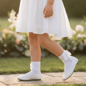 cotton socks meisjes sok wit met strik met model detail