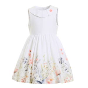 witte feestjurk meisje met bloemen voorkant
